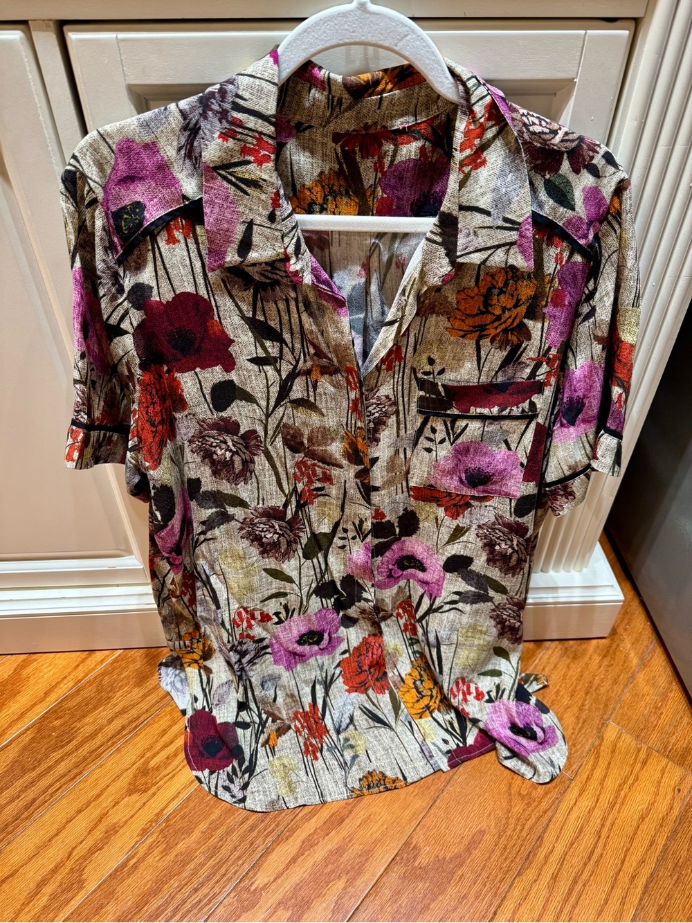 Marina Rinaldi Floral Button-Down Top in Purple, Orange & Cream